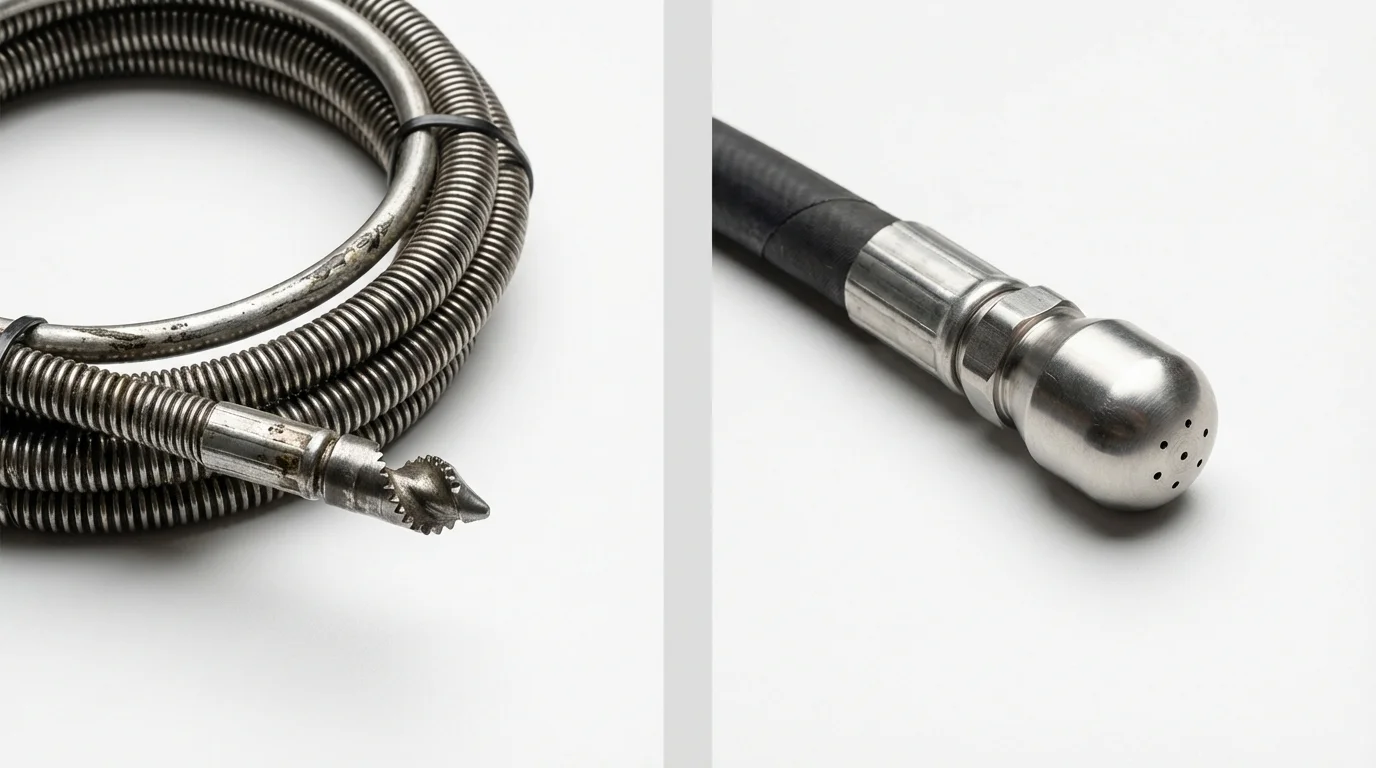 Drain snake cable and hydro jetting nozzle used for drain cleaning in West Wareham, MA