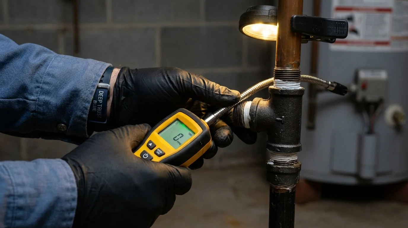 Gas leak detection with electronic sniffer by Johns Plumbing LLC in West Wareham