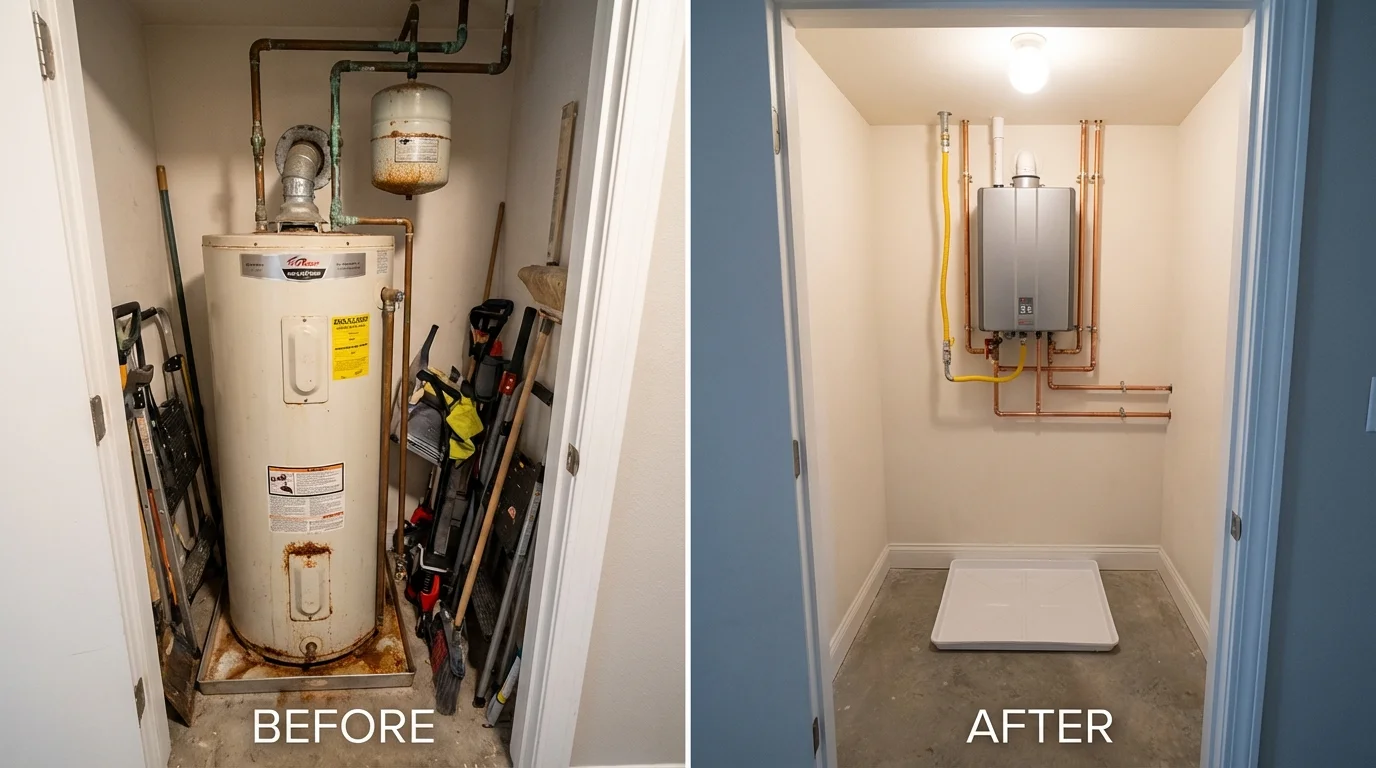 Tank water heater versus wall-mounted tankless unit comparison for West Wareham, MA homeowners